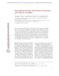 Hemoglobin Variants: Biochemical Properties and Clinical Correlates