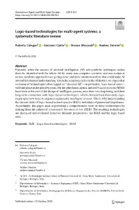 Logic-Based Technologies for Multi-Agent Systems: a Systematic Literature Review