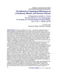 The Influence of Typological Differences on L2 Underuse, Misuse, and Overuse of Errors a Response to Jennifer J