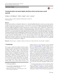 Communication Via Warm Haptic Interfaces Does Not Increase Social Warmth