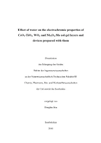 Effect of Water on the Electrochromic Properties of Ceo2-Tio2, WO3 And