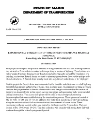 EXPERIMENTAL UTILIZATION of TIRE SHREDS to ENHANCE HIGHWAY DRAINAGE Rome-Belgrade State Route 27 STP-3509(30)X