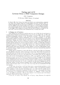 Turing and ACE Lessons from a 1946 Computer Design B.E
