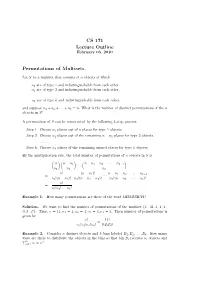 CS 171 Lecture Outline Permutations of Multisets