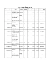 ECC Issued FY 2014 ECC Reference Report Date Application Decision Name Proponent Document Status Series Code Type Received Date Date