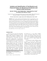 Isolation and Identification of Oral Bacteria and Characterization for Bacteriocin Production and Antimicrobial Sensitivity