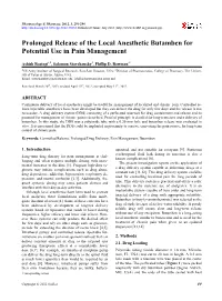 Prolonged Release of the Local Anesthetic Butamben for Potential Use in Pain Management
