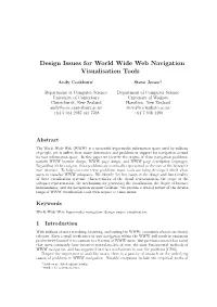 Design Issues for World Wide Web Navigation Visualisation Tools