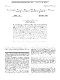 Examining the Protective Effects of Mindfulness Training on Working Memory Capacity and Affective Experience
