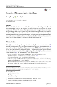 Semantics of Mizar As an Isabelle Object Logic