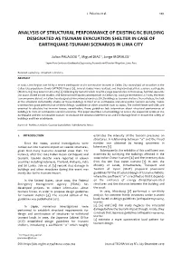 Analysis of Structural Performance of Existing Rc Building Designated As Tsunami Evacuation Shelter in Case of Earthquake-Tsunami Scenarios in Lima City