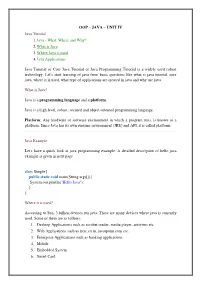 JAVA – UNIT IV Java Tutorial 1