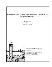 Transformational Generation of Language Plug-Ins in the Harmonia Framework