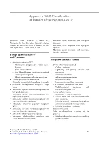 Appendix: WHO Classification of Tumors of the Pancreas 2019