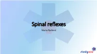 Spinal Reflexes Marte Rydland a Reflex Is a Protective Response to Stimulus That Does Not Require Conciousness Reflexes