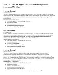2018 FACS Fashion, Apparel and Textiles Pathway Courses Summary of Updates