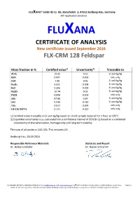 CERTIFICATE of ANALYSIS New Certificate Issued September 2016 FLX-CRM 128 Feldspar