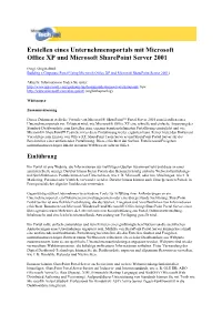 Erstellen Eines Unternehmensportals Mit Microsoft Office XP Und Microsoft Sharepoint Server 2001