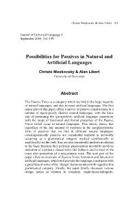 Possibilities for Passives in Natural and Artificial Languages