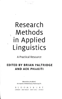 Research Methods in Applied Linguistics