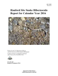 Hanford Site Snake Hibernacula Report for Calendar Year 2016
