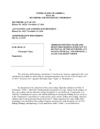 Christopher Egan, MAKING FINDINGS, and IMPOSING a CEASE-AND-DESIST ORDER Respondent