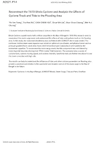 Reconstruct the 1970 Bhola Cyclone and Analysis the Effects of Cyclone Track and Tide to the Flooding Area AOS21-P14
