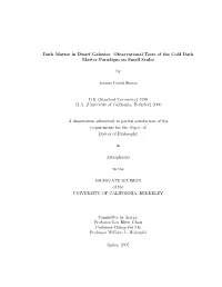 Dark Matter in Dwarf Galaxies: Observational Tests of the Cold Dark Matter Paradigm on Small Scales