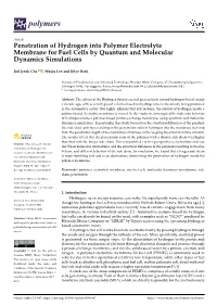 Penetration of Hydrogen Into Polymer Electrolyte Membrane for Fuel Cells by Quantum and Molecular Dynamics Simulations