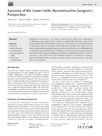 Sarcoma of the Lower Limb: Reconstructive Surgeon's Perspective