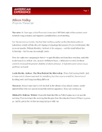 Silicon Valley Program Transcript