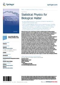 Statistical Physics for Biological Matter