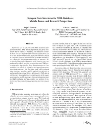 Synopsis Data Structures for XML Databases: Models, Issues, and Research Perspectives