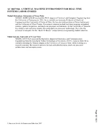 A Virtual Machine Environment for Real Time Systems Laboratories