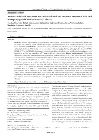 Antimicrobial and Anticancer Activities of Ethanol and Methanol Extracts Of