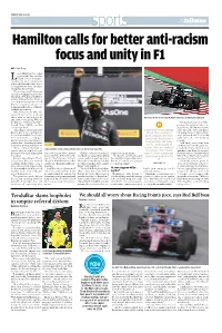 Hamilton Calls for Better Anti-Racism Focus and Unity in F1