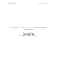 Internationalization and English As a Medium of Instruction in Mongolian Higher Education
