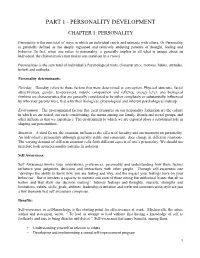 Part 1 - Personality Development