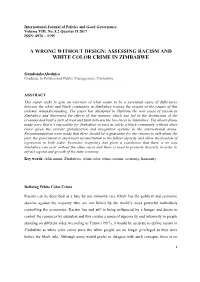 Assessing Racism and White Color Crime in Zimbabwe
