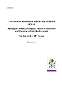 Co-Ordinated Admissions Scheme for All RBWM Schools Admission