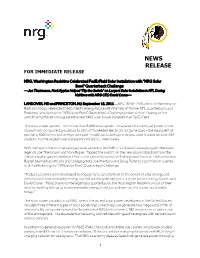 News Release for Immediate Release