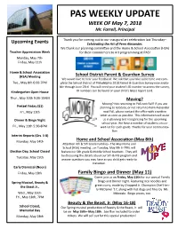 PAS WEEKLY UPDATE WEEK of May 7, 2018 Mr