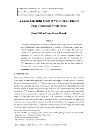 A Cross-Linguistic Study of Voice Onset Time in Stop Consonant Productions