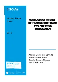 Conflicts of Interest in the Underwriting of Ipos and Price Stabilization