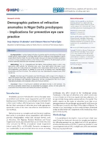 Demographic Pattern of Refractive Anomalies in Niger Delta Presbyopes - Implications for Preventive Eye Care Practice