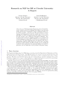 Research on NLP for RE at Utrecht University: a Report