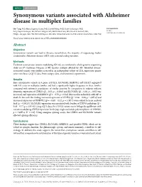 Synonymous Variants Associated with Alzheimer Disease in Multiplex Families