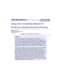 Using XSL Formatting Objects for Production-Quality Document Printing