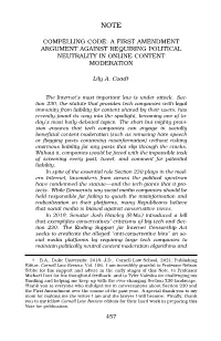Compelling Code: a First Amendment Argument Against Requiring Political Neutrality in Online Content Moderation