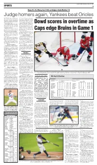 Dowd Scores in Overtime As Caps Edge Bruins in Game 1